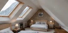 Architectural concept of a loft room with roof windows