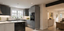 Architectural concept of a renovated kitchen and adjoining living space